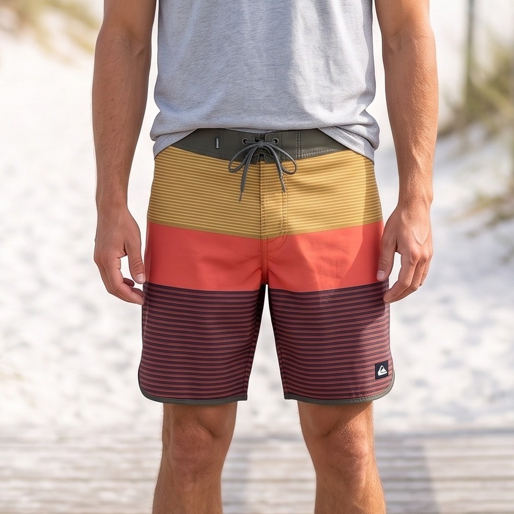 Quiksilver Highline Board Shorts Mens Striped Colorblock Surf Swim Trunks 34
